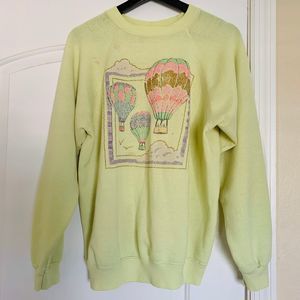 1980 Vintage Highlighter Yellow Hot Air Balloon Graphic Crewneck Sweatshirt M/L
